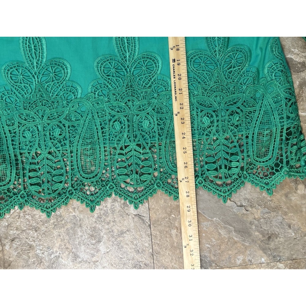 Chico's Size 1 Green Cotton Embroidered Lace Bell Sleeve V-neck Boho Blouse Med - Picture 3 of 4